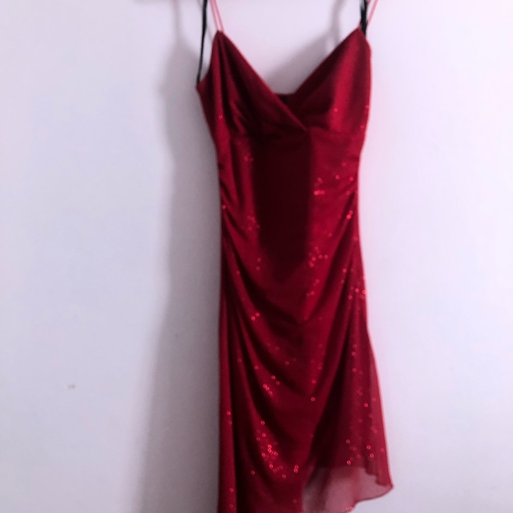 City Triangles Red Sequin Draped Evening Dress